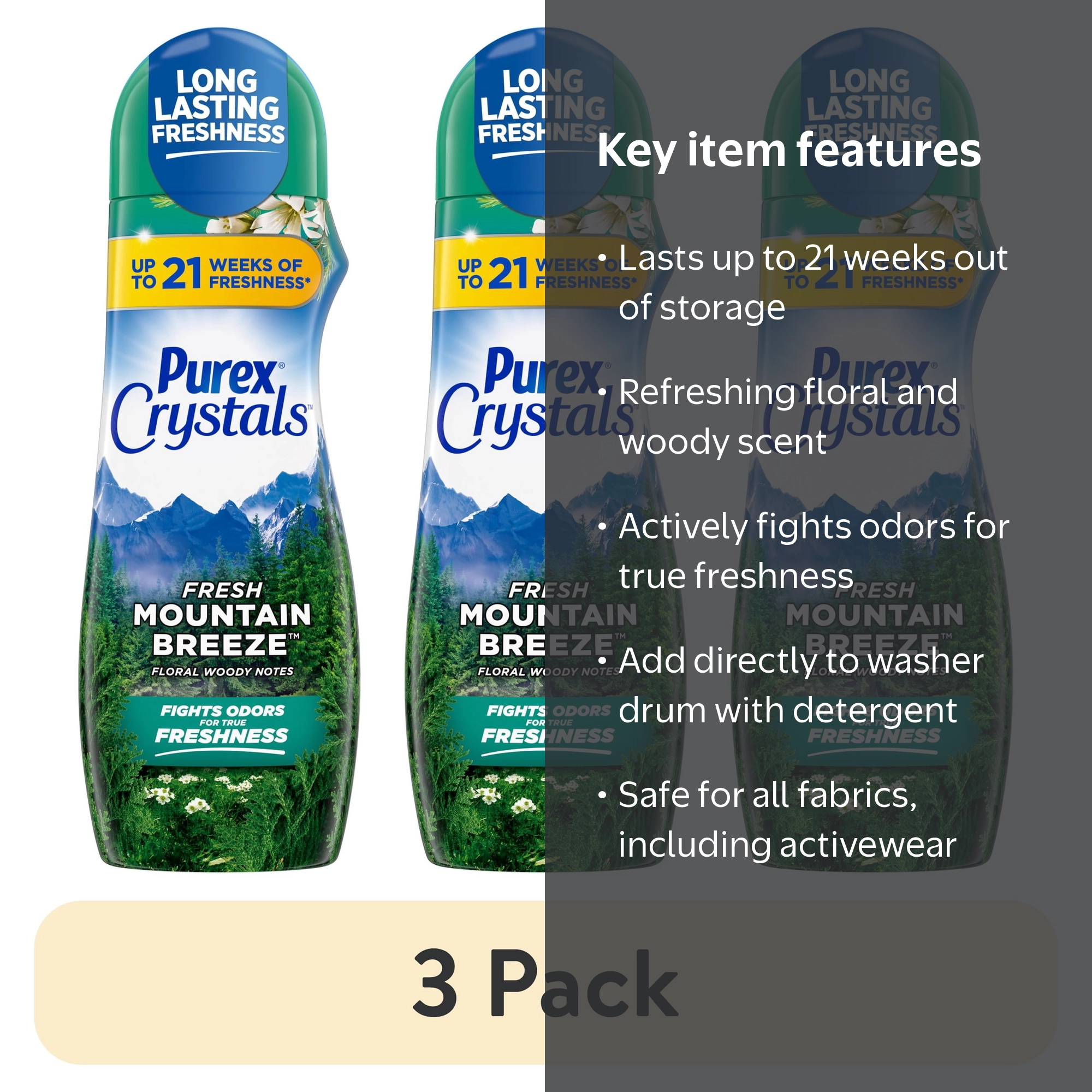 3 pack) Purex Crystals Scent Booster, Fresh Mountain Breeze, 21oz