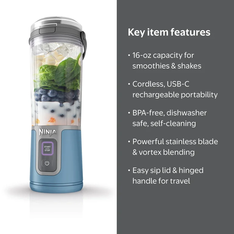 Ninja, Portable Blender, BC100NV 16 oz, Easy Sip & Leak Proof Lid