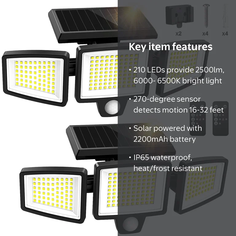 Willmind 1200W Solar Street Lights Outdoor – 2 Pack, Motion Sensor, Remote Control, 6500K Flood Lights, IP65 Waterproof, Dusk To Dawn, For Garage & Warehouse