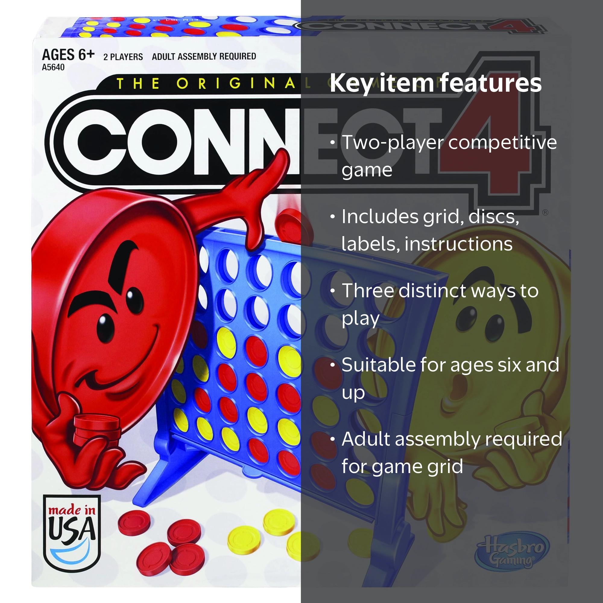 Connect 4 Classic Grid Board Game Strategy for Kids, Adults