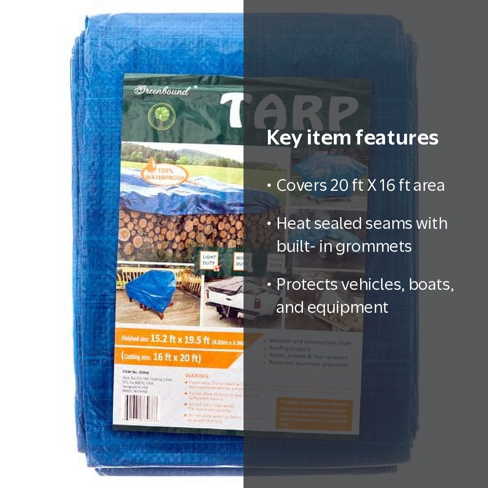 20ft X 16ft Blue Weatherproof Poly Tarp Cover for Roof and