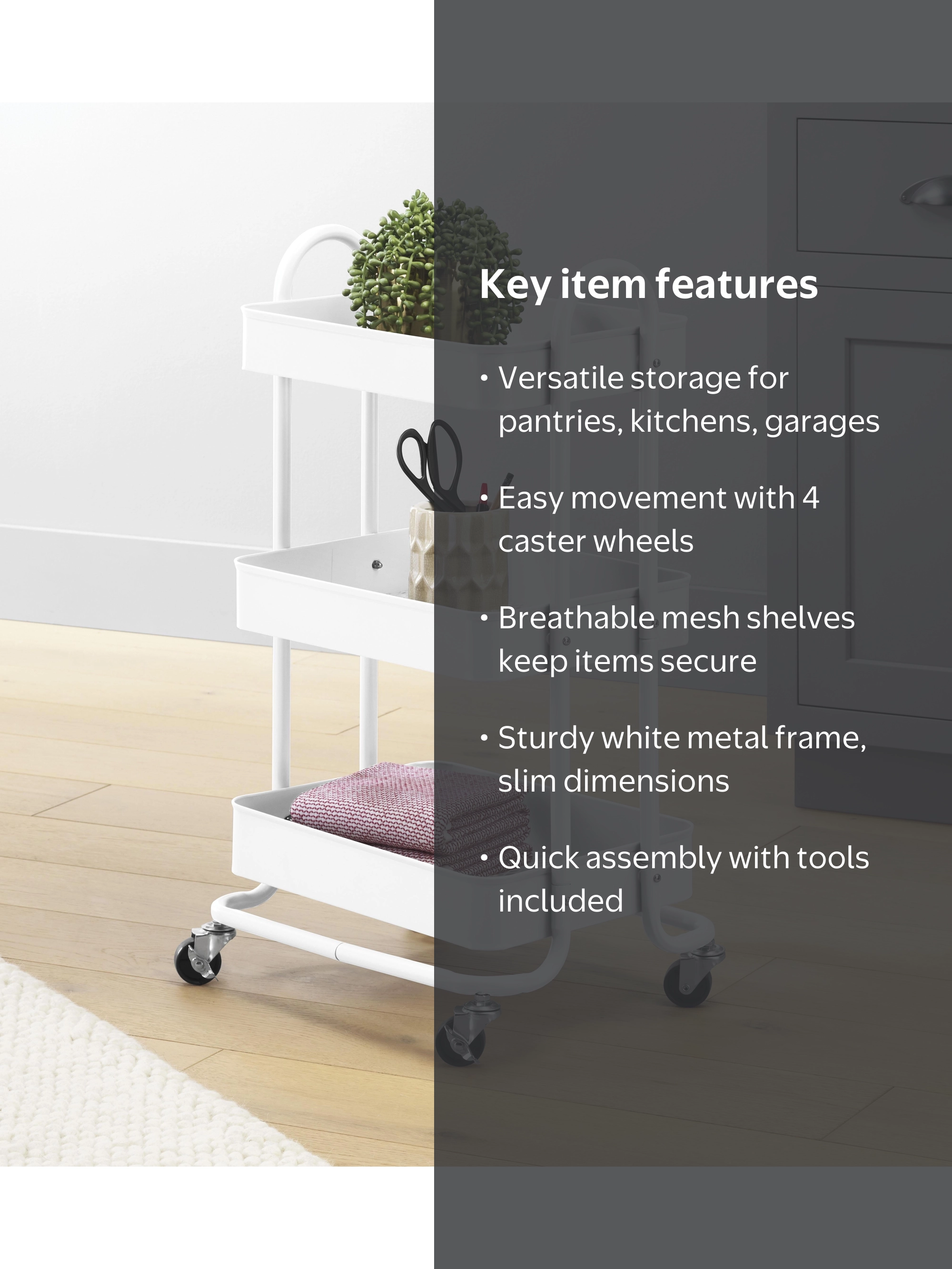 Whitmor 3-Tier Rolling Metal Cart - White - Walmart.com