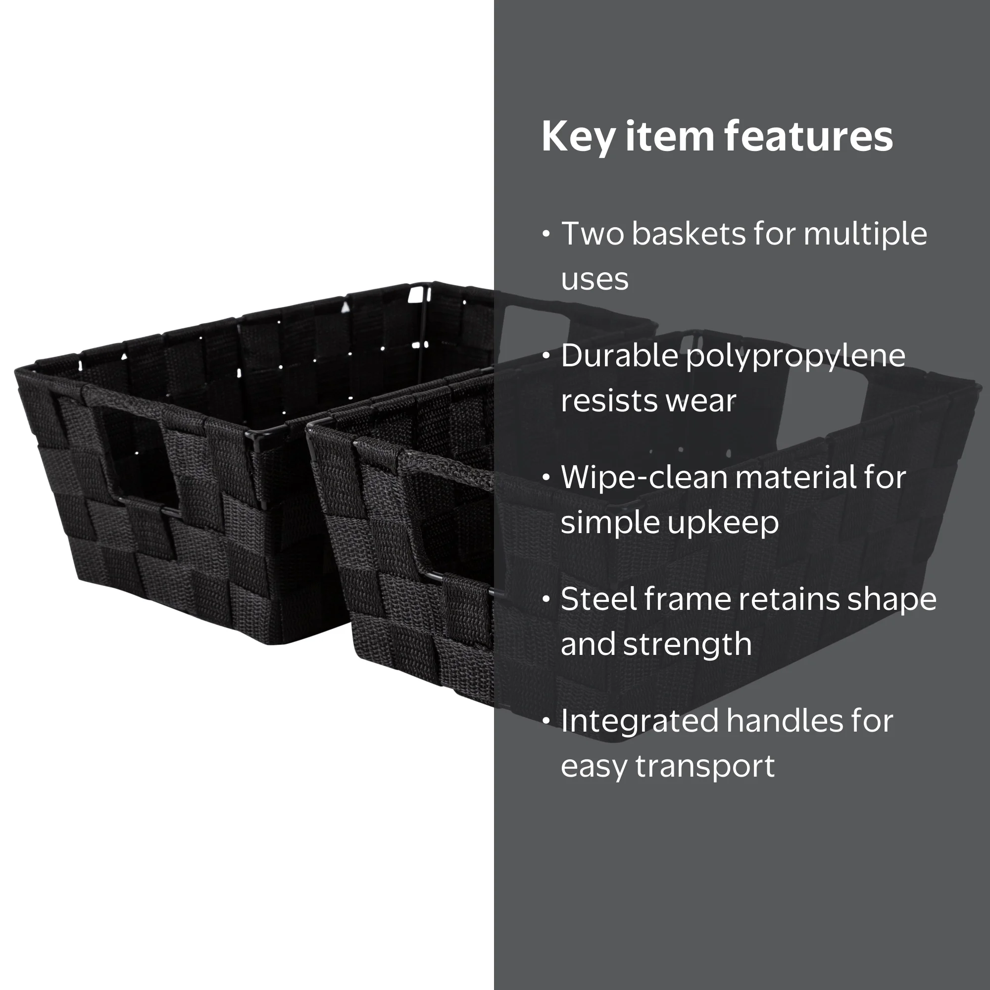 Simplify Woven Polypropylene Storage Baskets, Handles, Set of 2