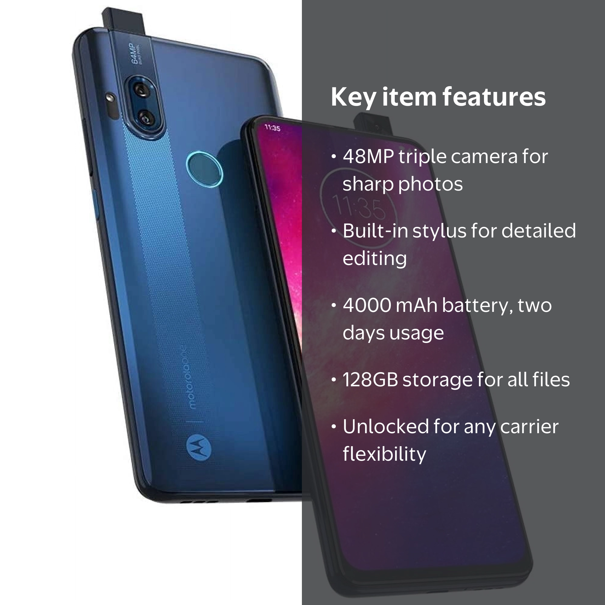 Motorola X2027-1 One Hyper 128GB Unlocked Smartphone, Sea Blue