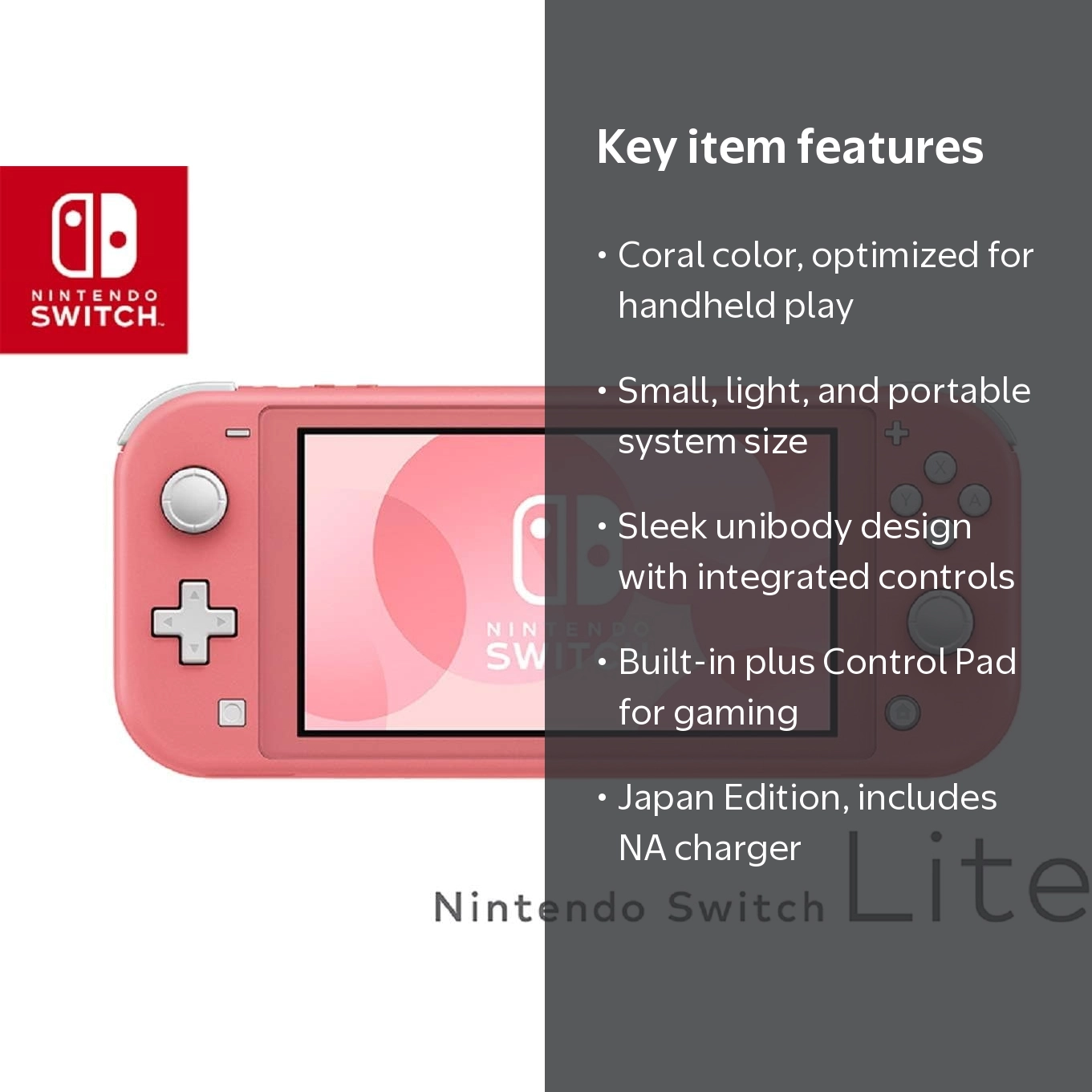 Nintendo Switch Lite Handheld Edition - Coral (International