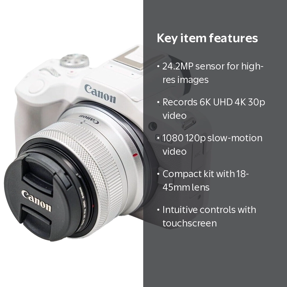 Canon EOS R50 Mirrorless Camera w/ RF-S 18-45mm Lens (White