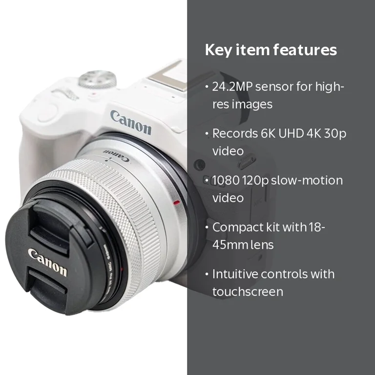 Canon EOS R50 Mirrorless Camera w/ RF-S 18-45mm Lens (White
