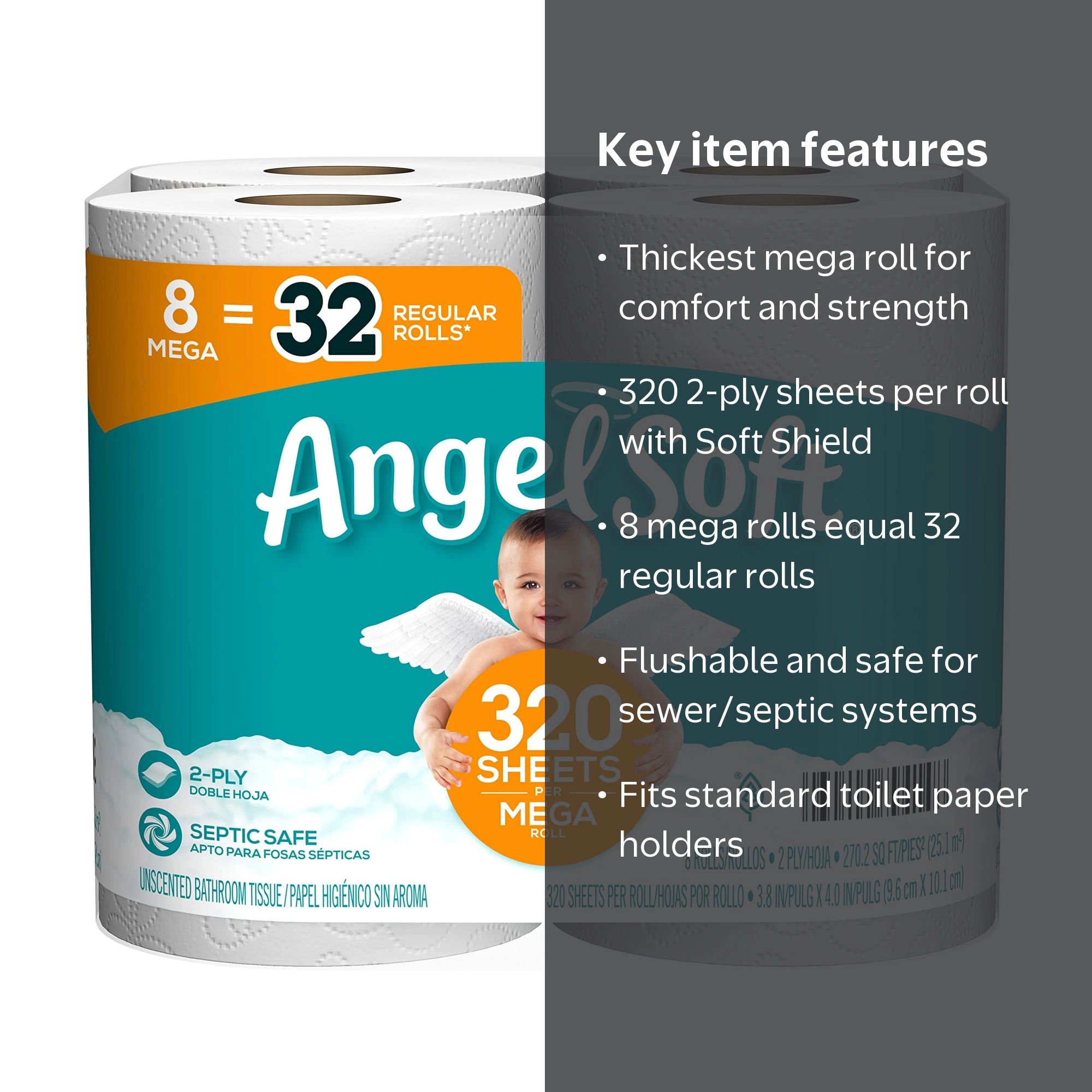 Georgia-Pacific, Angel Soft Bath Tissue, 320 Sheets, 8-Roll Pack