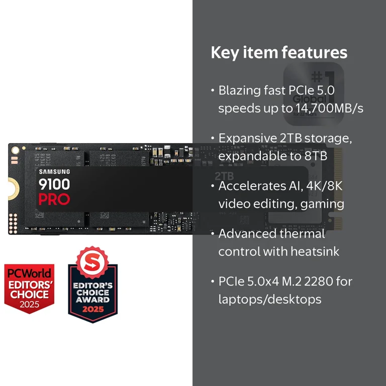 Samsung, SSD 9100 PRO 2TB, PCIe 5.0x4 M.2 2280, Ultra-Fast Storage Samsung, SSD 9100 PRO 2TB, PCIe 5.0x4 M.2 2280, Ultra-Fast Storage