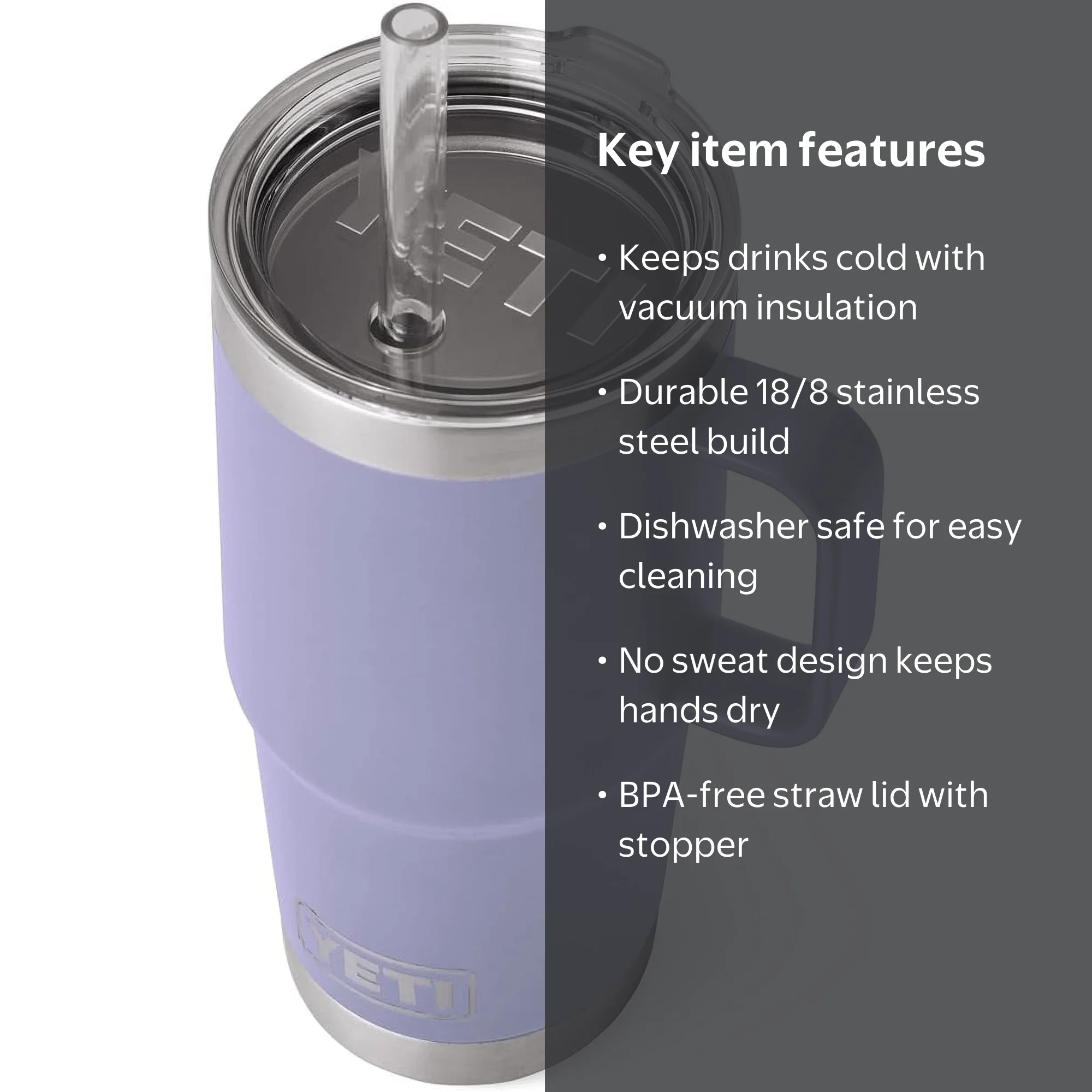 YETI Rambler Tumbler, Handle, Straw Lid, Vacuum Insulated