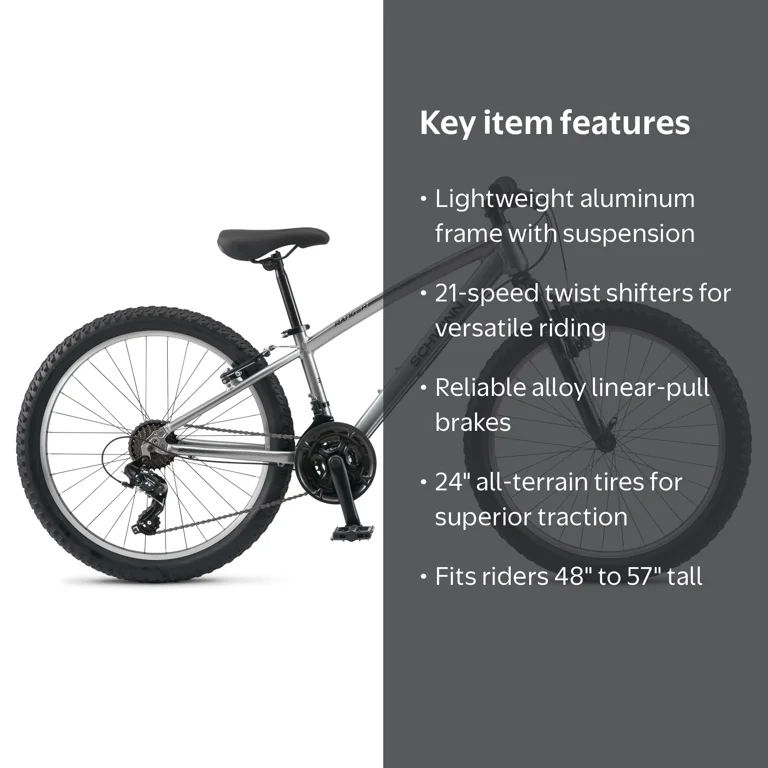 Schwinn Ranger Mountain Bike, 24 Inch Wheel, 21 Speeds, Silver
