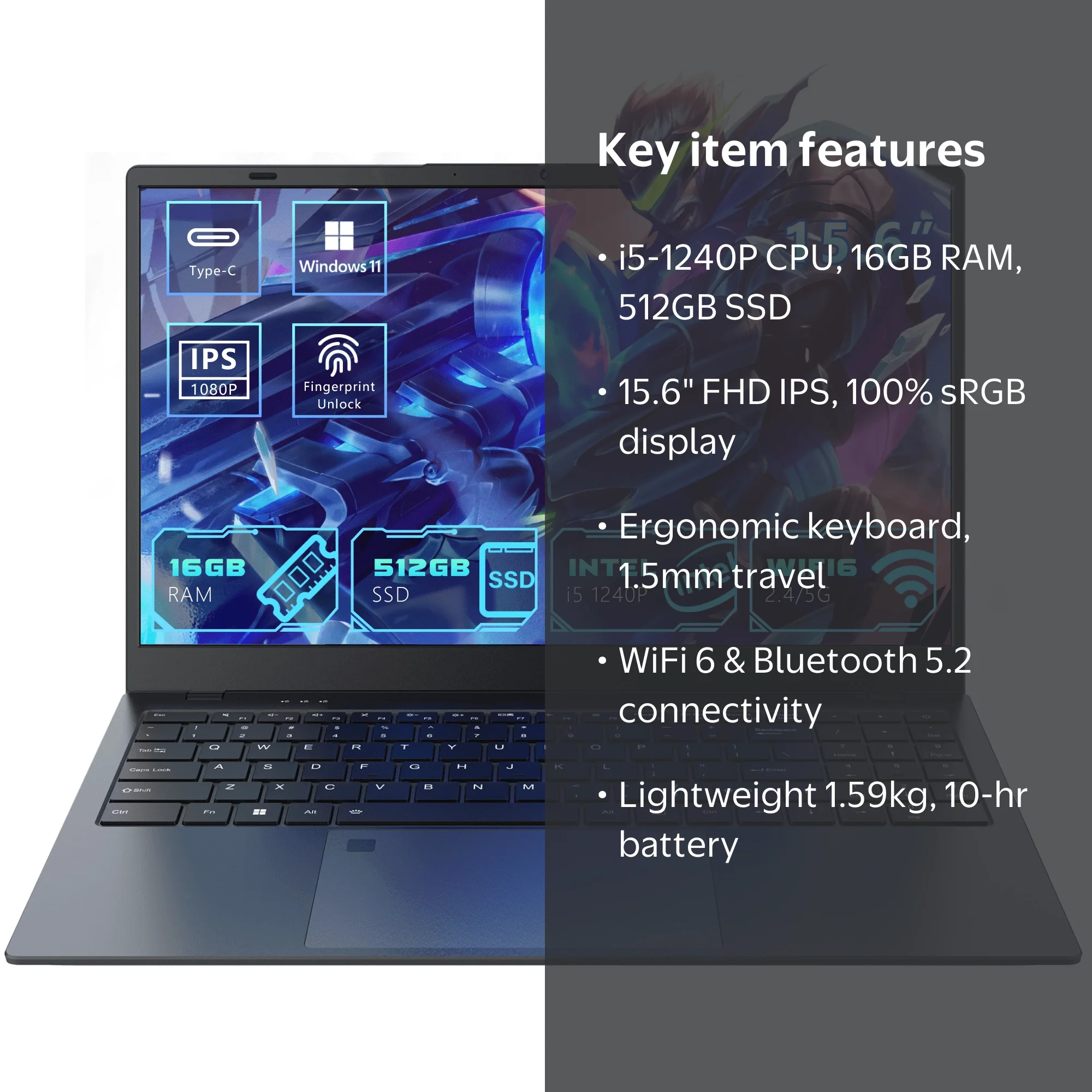 ノートPC Win11 B65/R 8GB 500G RW Office Ningmei HustleForge NL500 15.6 inch Windows Laptop Intel Core i5