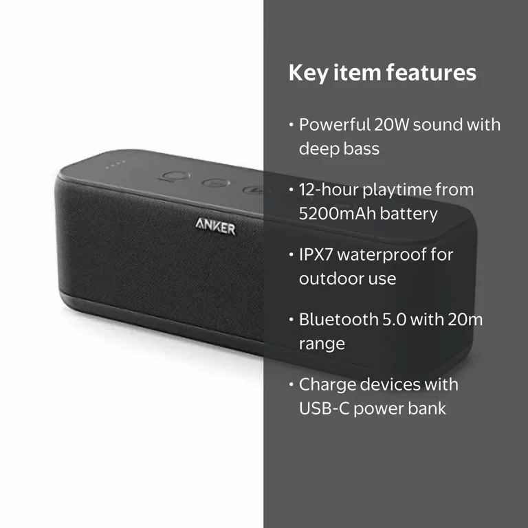Anker, Wireless Bluetooth Speaker, Black, 12 Hour Playtime Anker, Wireless Bluetooth Speaker, Black, 12 Hour Playtime