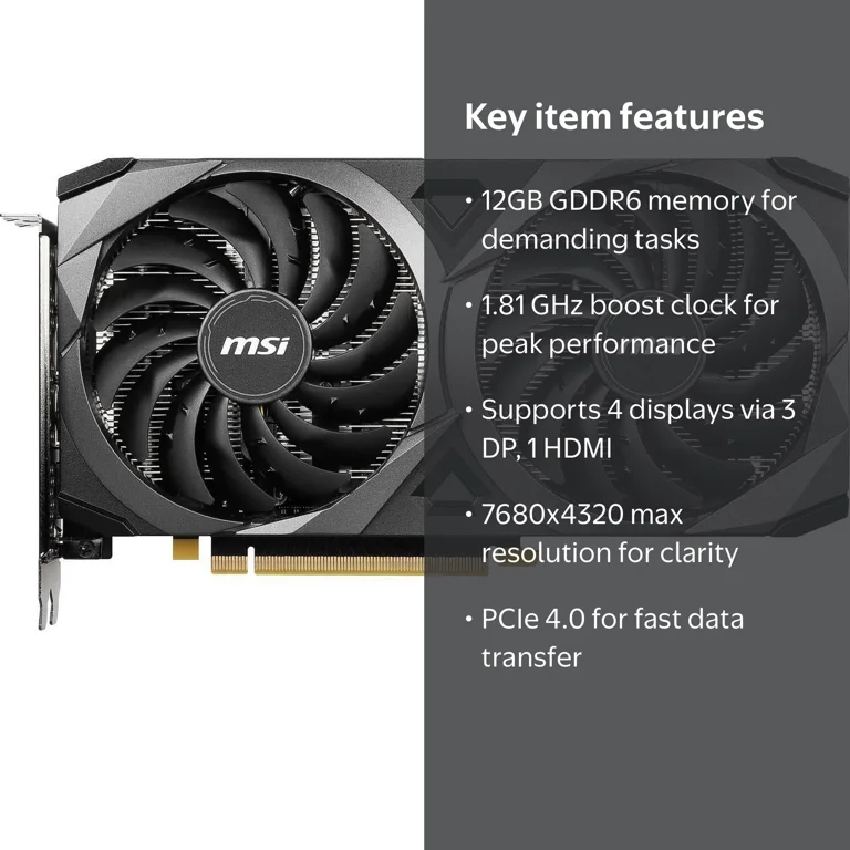 MSI, GeForce RTX 3060 Graphics Card, Ventus 2X 12G OC, 12GB GDDR6