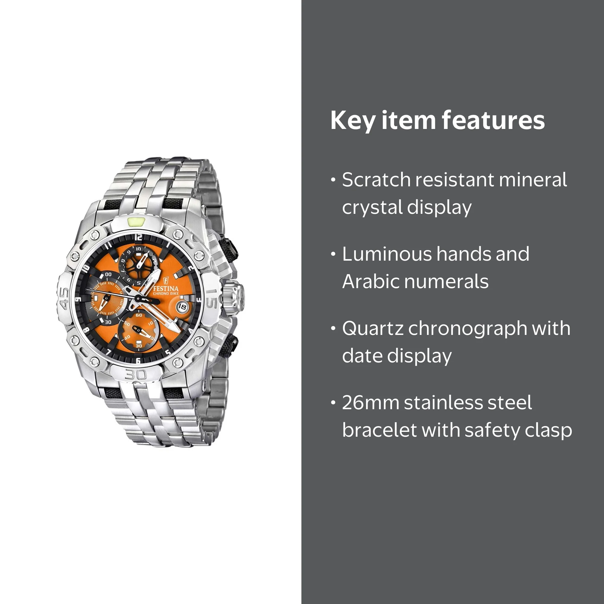 Festina F16542-7 Men's Chrono Bike Tour De France Orange Dial