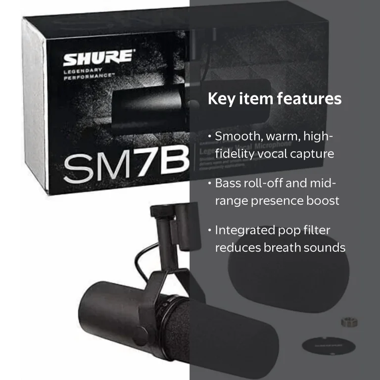 Shure SM7B Cardioid Dynamic Vocal Microphone, Black, Broadcast