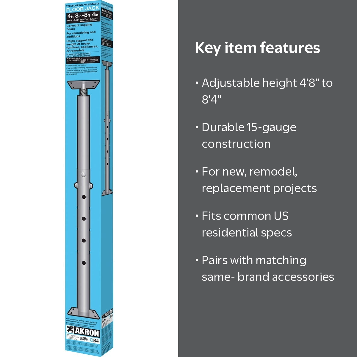 Akron Products Heavy Duty Adjustable C-84 Floor Jack, 4'8