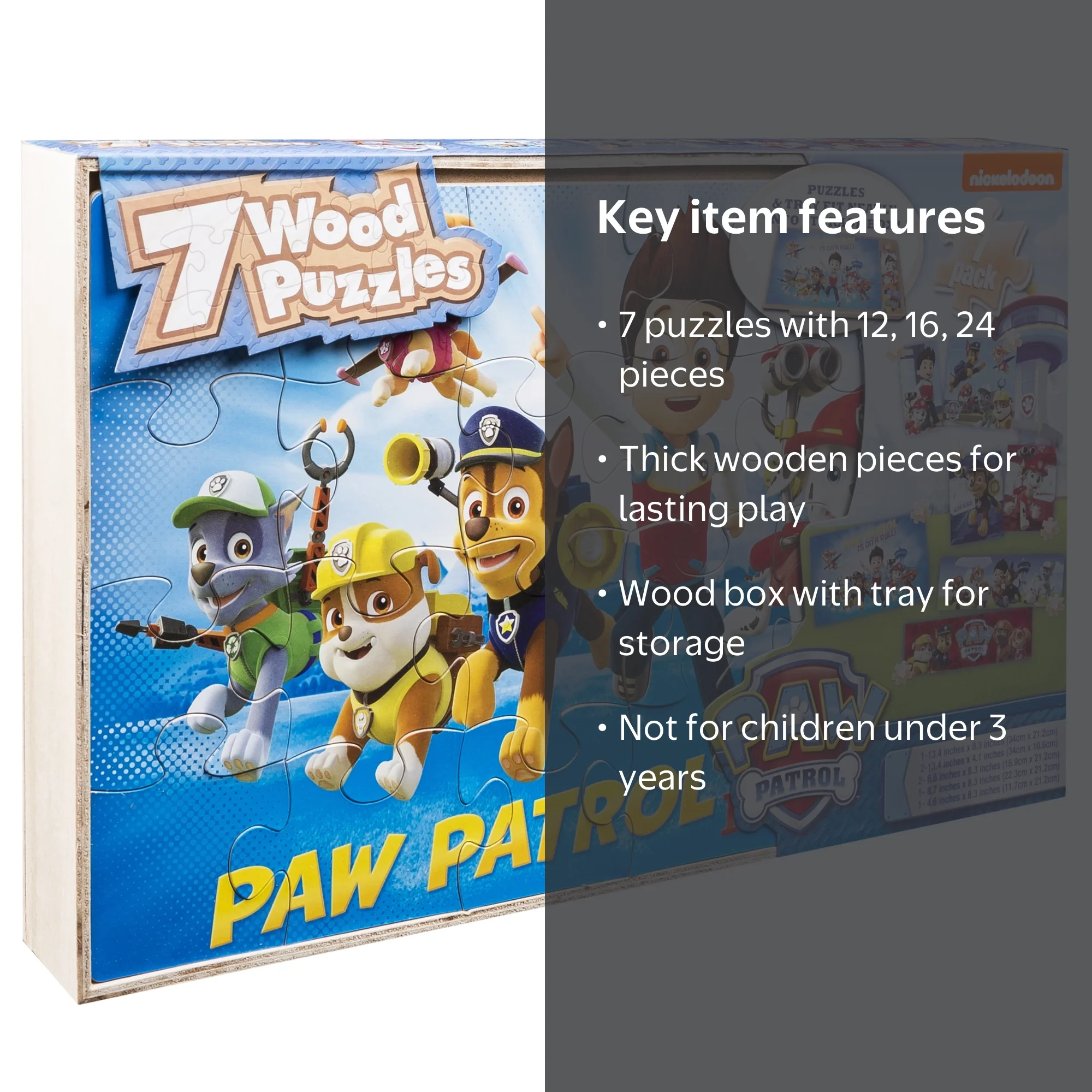 Nickelodeon's Paw Patrol - 7 Wood Jigsaw Puzzles in Wood Storage