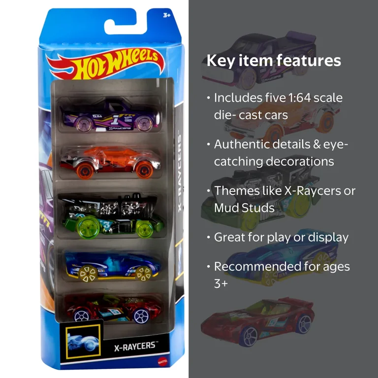 Hot Wheels, Cars, 5-Pack of Die-Cast Vehicles, 1:64 Scale
