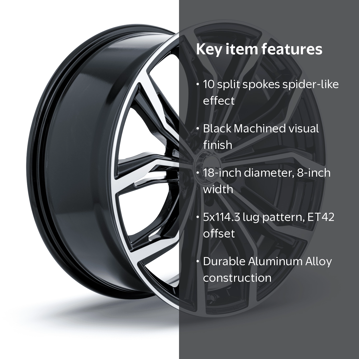 RTX, Wheel, Black Machined, 18x8, 5x114.3, ET42, CB73.1 - Walmart.com