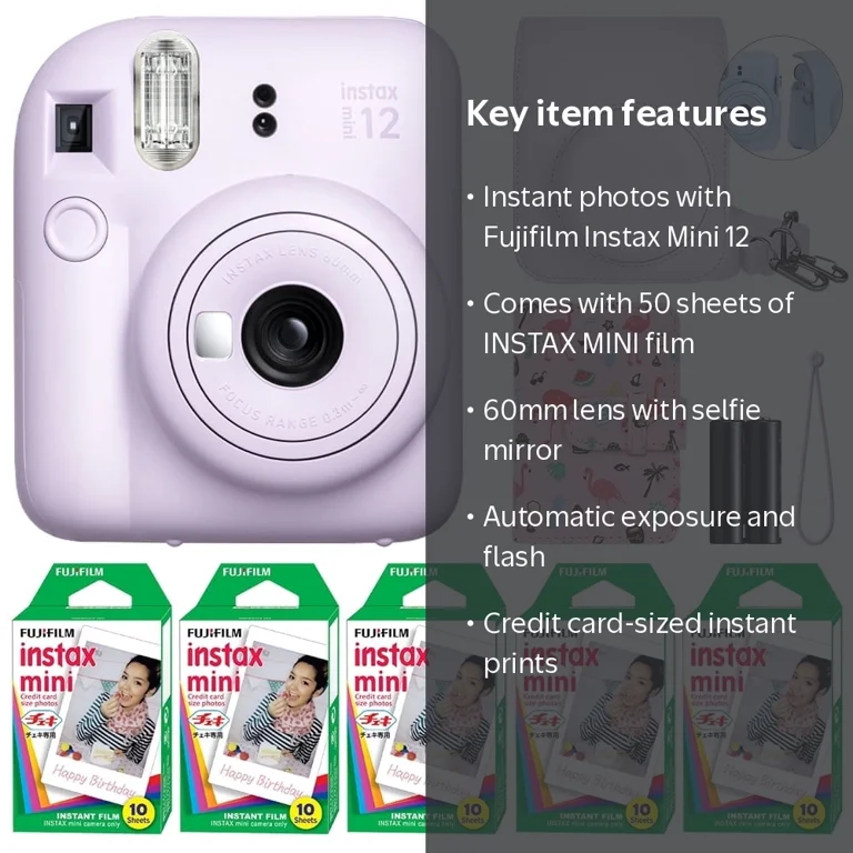 Fujifilm, Instax Mini 12 Instant Camera, Lilac Purple + 50 Film