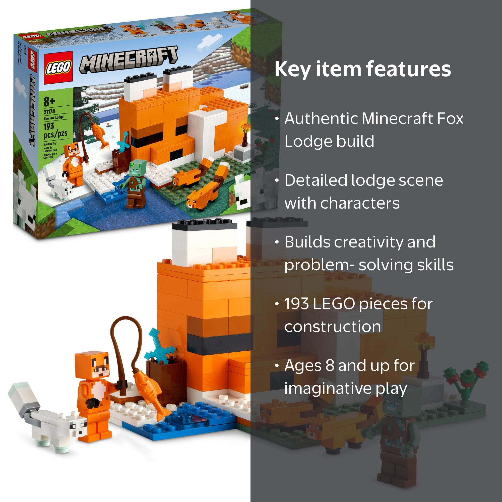 Free Shipping! LEGO Minecraft The Fox Lodge House 21178 Animal
