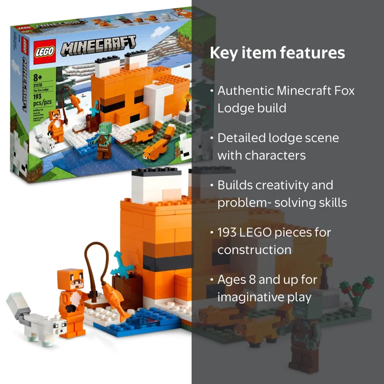 LEGO, Building Toy Minecraft The Fox Lodge, 193 Pieces, Ages 8+