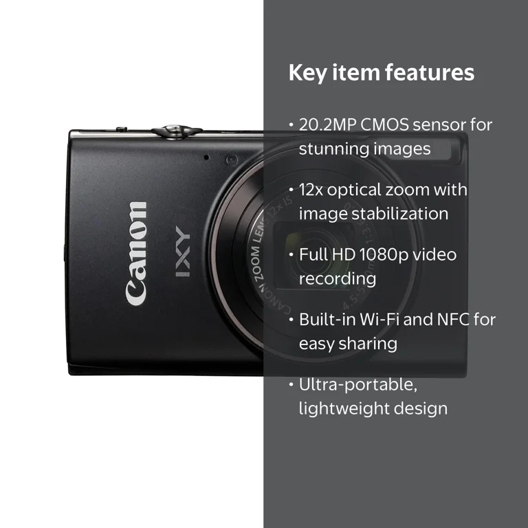 Canon IXY 650 Compact Digital Camera - Black, 12x Optical Zoom, Wi