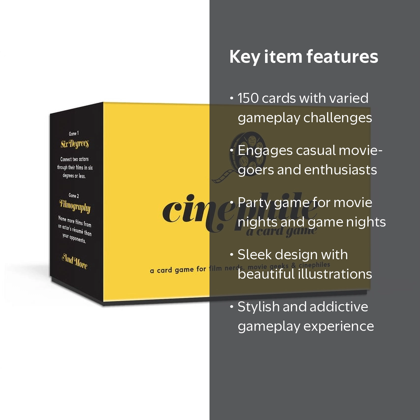 Cinephile, Card Game, 150 Cards, Stylish and Addictive Film Trivia