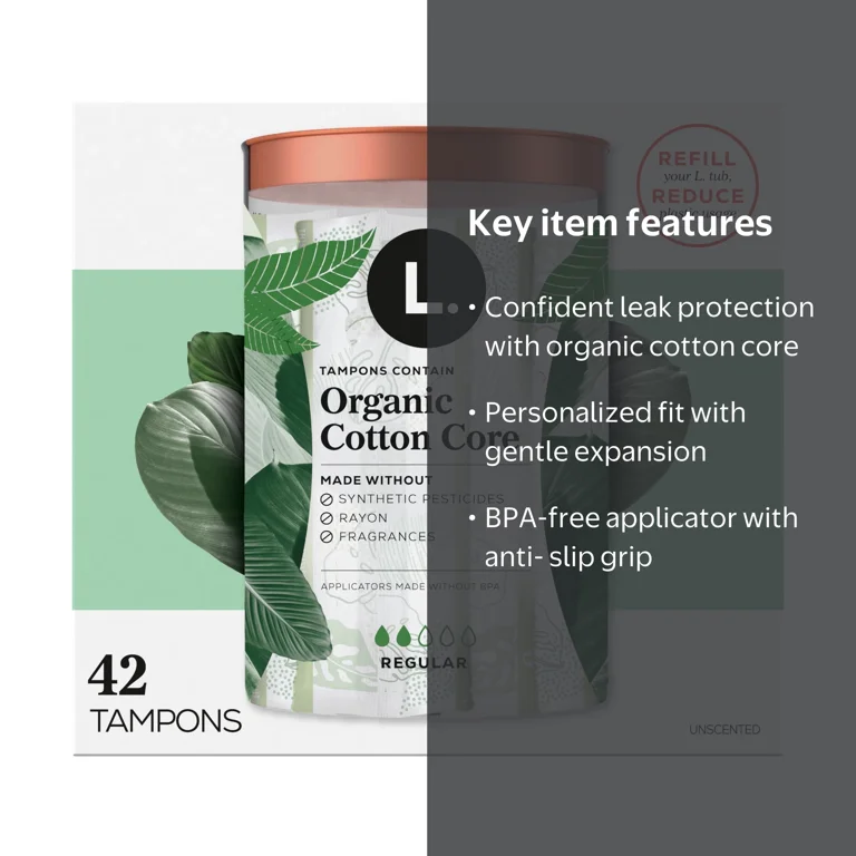 L. Organic Cotton Tampons - Regular Absorbency, 42 Count HSA/FSA