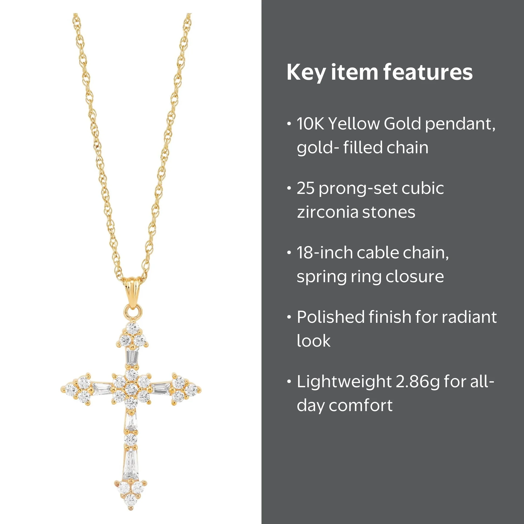Brilliance Fine Jewelry 10K Yellow Gold Cubic Zirconia Cross on 18