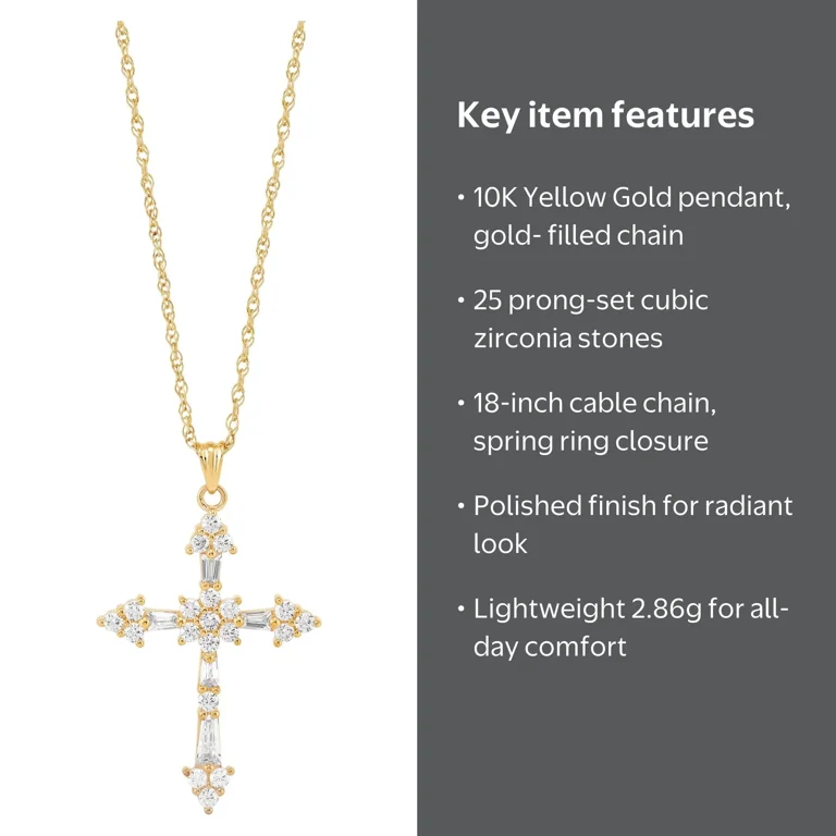 Brilliance Fine Jewelry 10K Yellow Gold Cubic Zirconia Cross on 18