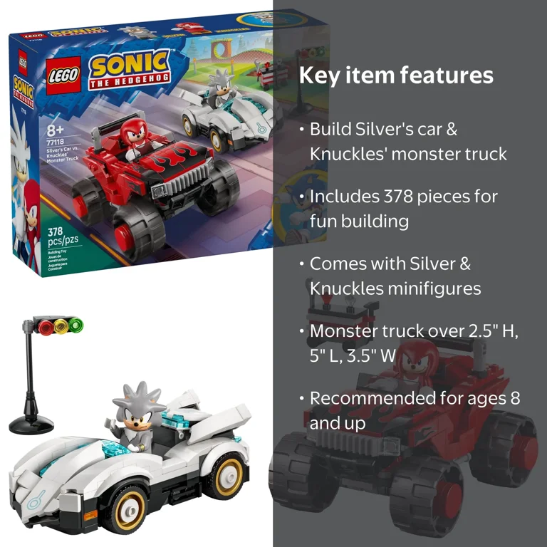 LEGO Sonic Building Toy, 77118, Race Car vs Monster Truck