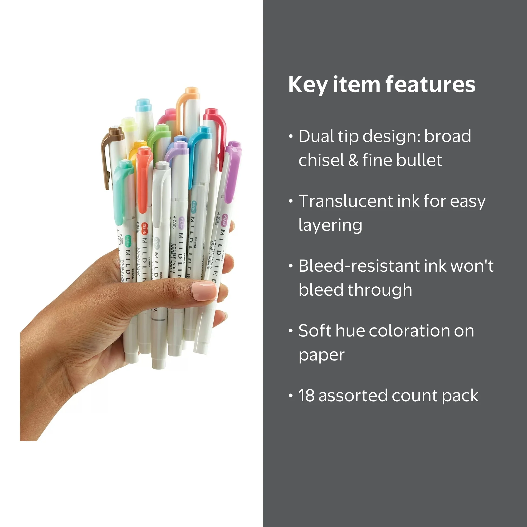 Mildliner Assorted Marker Set, 18 Count, Fine Tip, Color-Coding