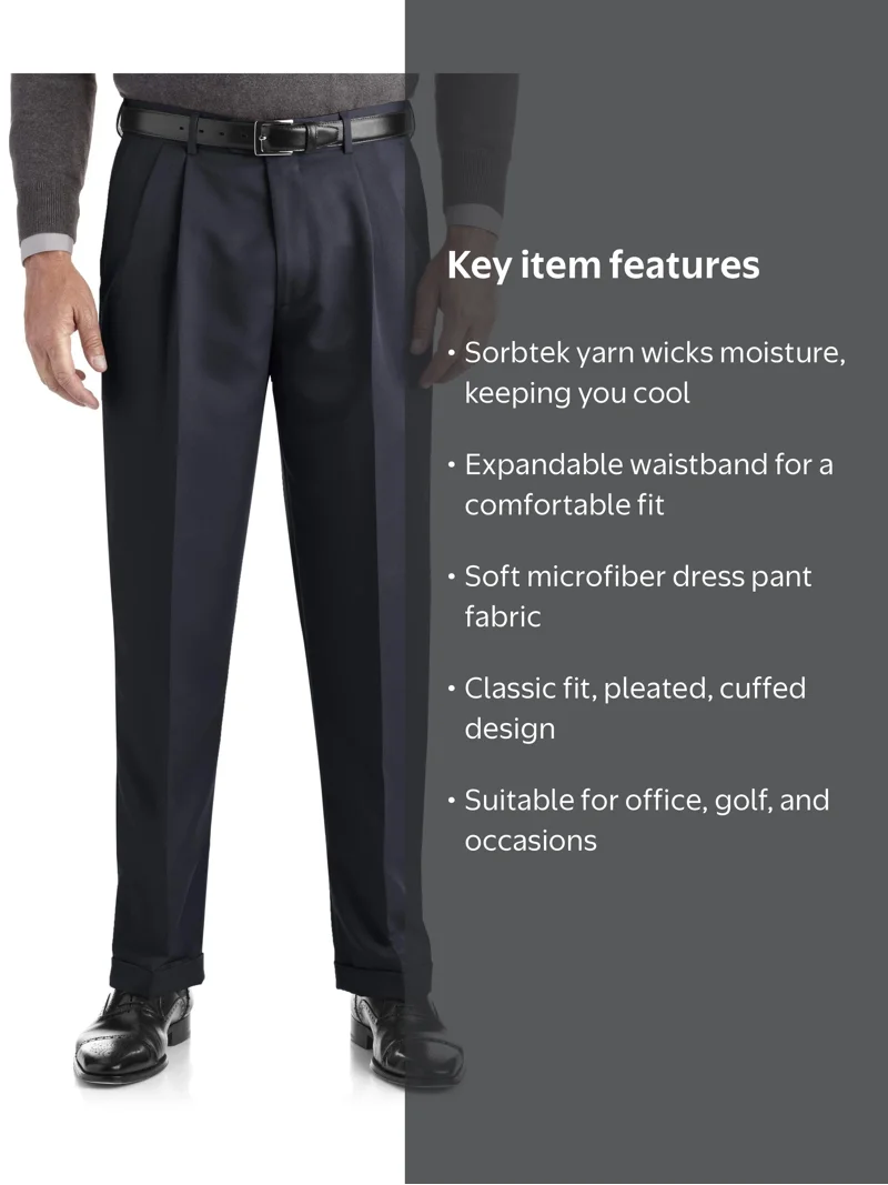 George Big & Tall men's Pleated Cuffed Microfiber Dress Pants