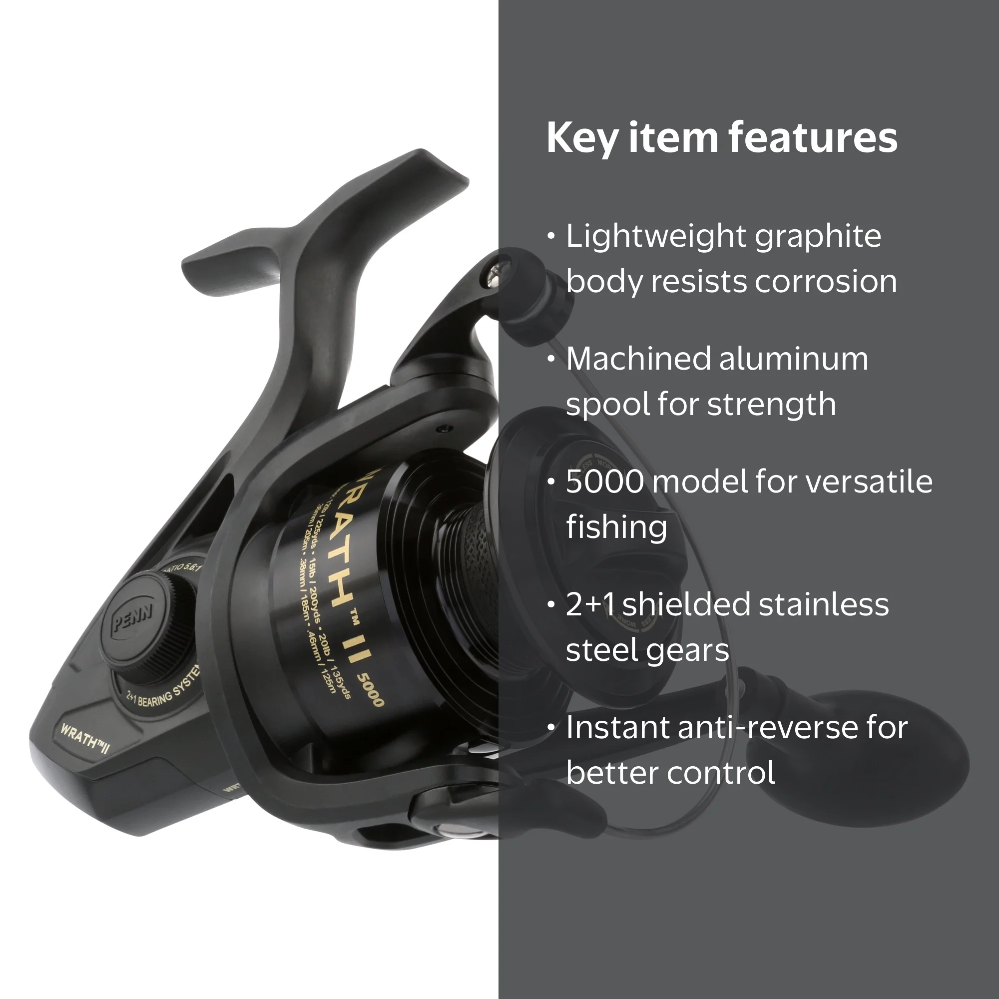 PENN Wrath II Spinning Fishing Reel, 5000 Size, Corrosion