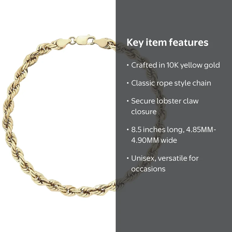 Brilliance Fine Jewelry 10K Yellow Gold 4.85MM-4.90MM Hollow Rope
