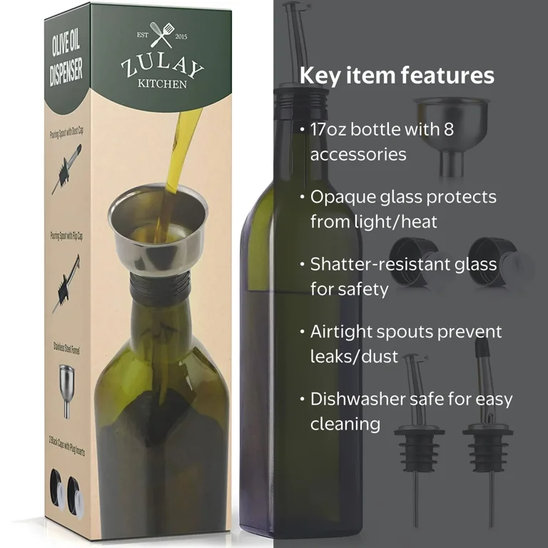 Zulay Kitchen 17 oz Olive Oil Dispenser Set with Spouts & Funnel