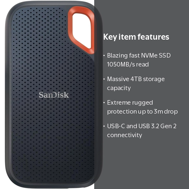 SanDisk 4TB Extreme External Portable SSD - Up to 1050MB/s - USB-C
