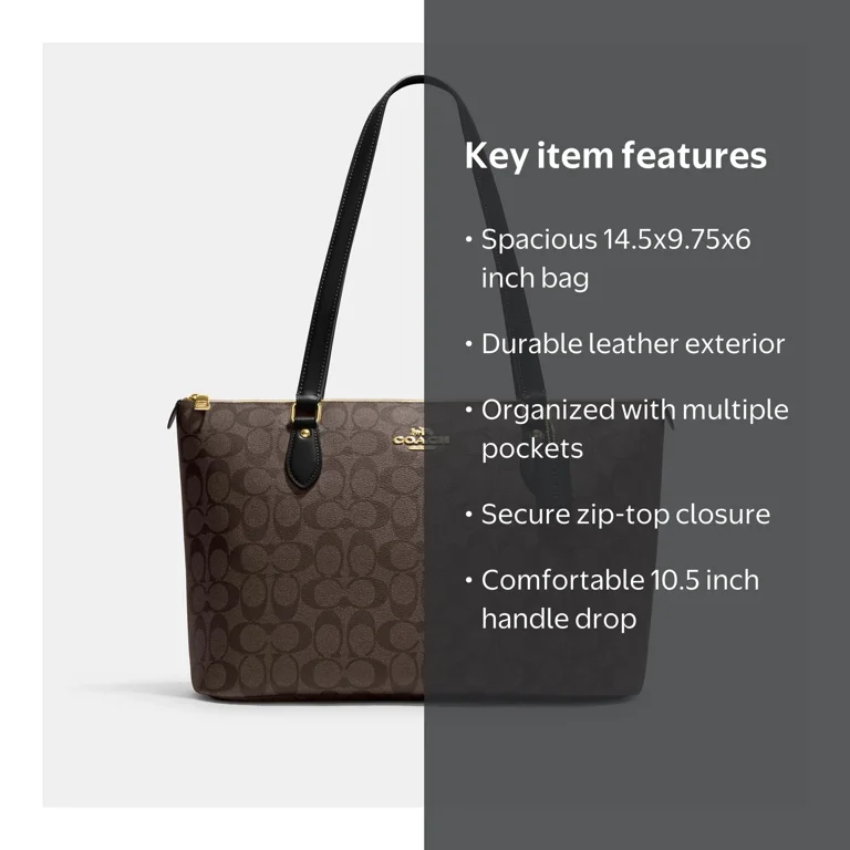 COACH Women's Leather Tote, Gallery Collection, Brown/Black, with