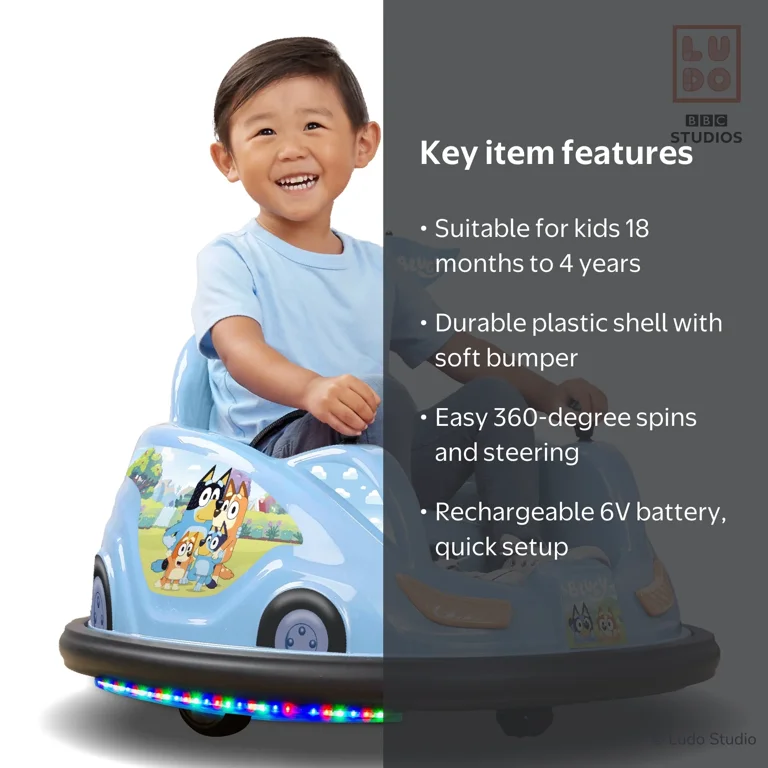【bubu】BLITZ BFV-67 6V Bluey Bumper Car Ride on Toy for Children, by Flybar, 1 Count
