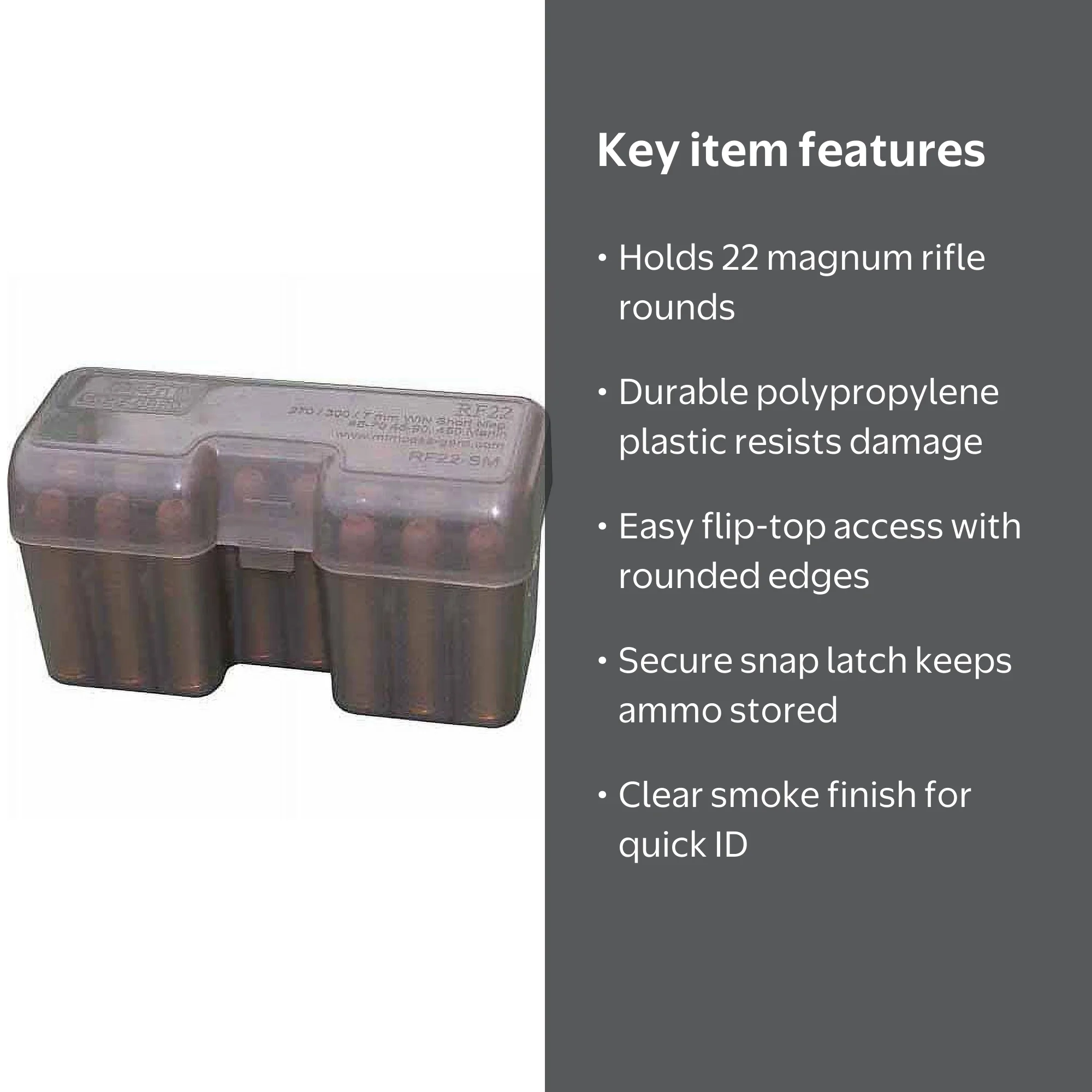 MTM RF-22 Flip-Top Rifle Ammo Box, 22rd Capacity, Polypropylene