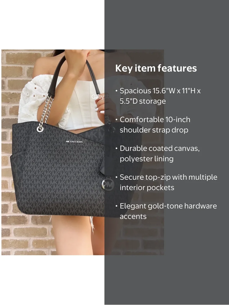 Michael Kors MK Signature Large Jet Set Shoulder Tote, Black