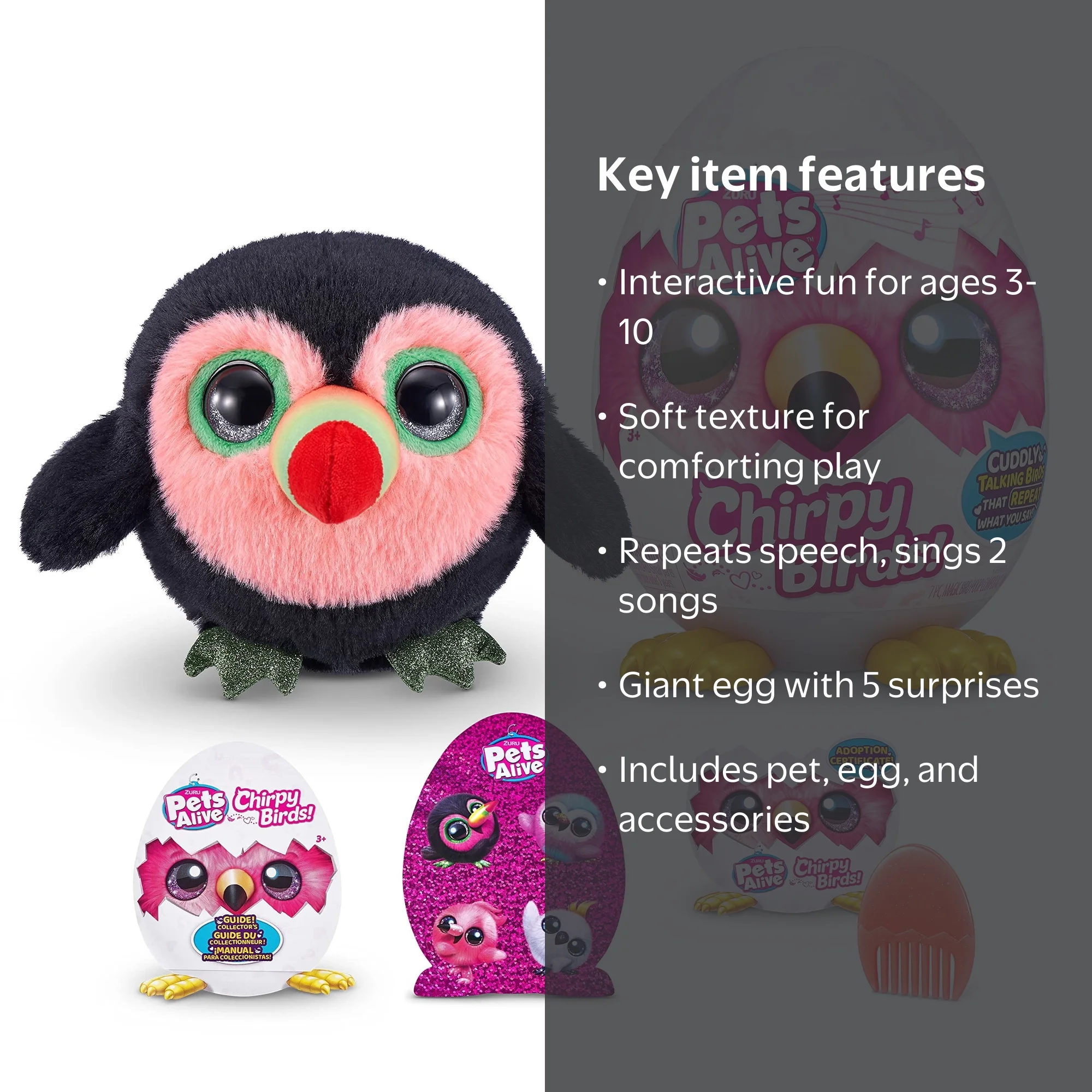 Pets Alive Chirpy Birds (Toucan) Electronic Pet that Speaks, Egg