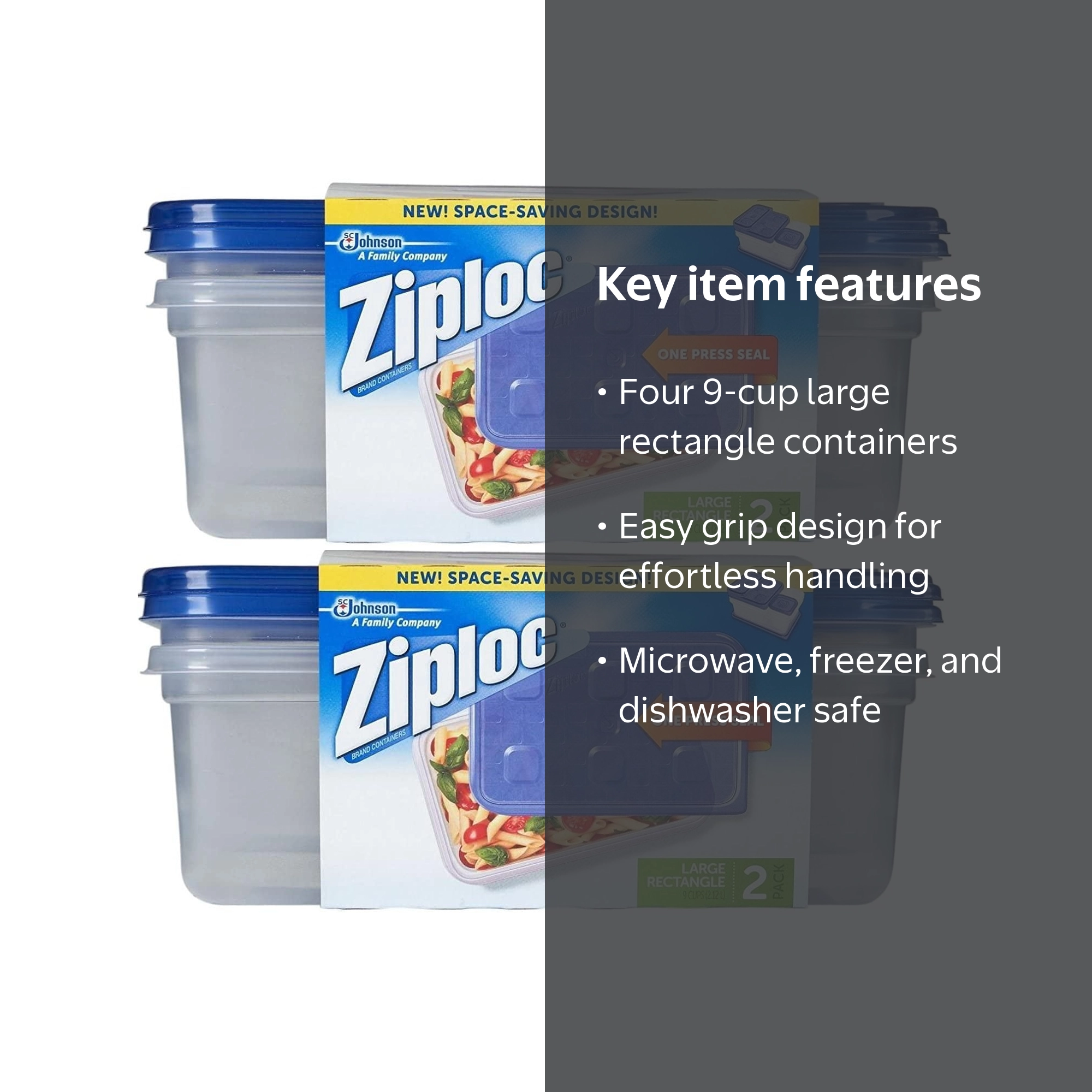 Ziploc Container Large Rectangle, 9 cup Containers (4ct) - Walmart.com