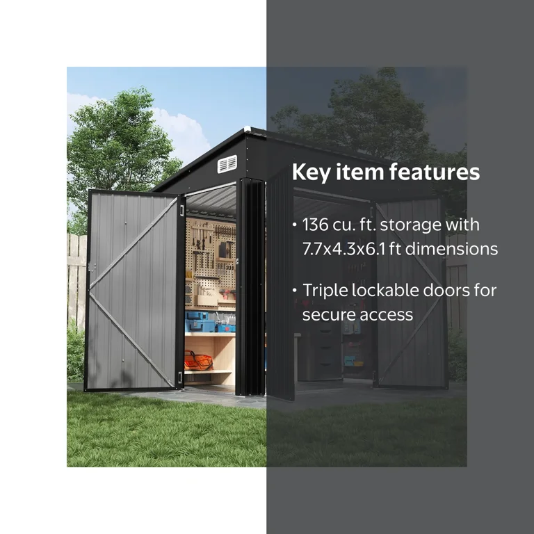BaPiPro 8'x4' Lean-to Metal Storage Shed, Outdoor Lockable Shed