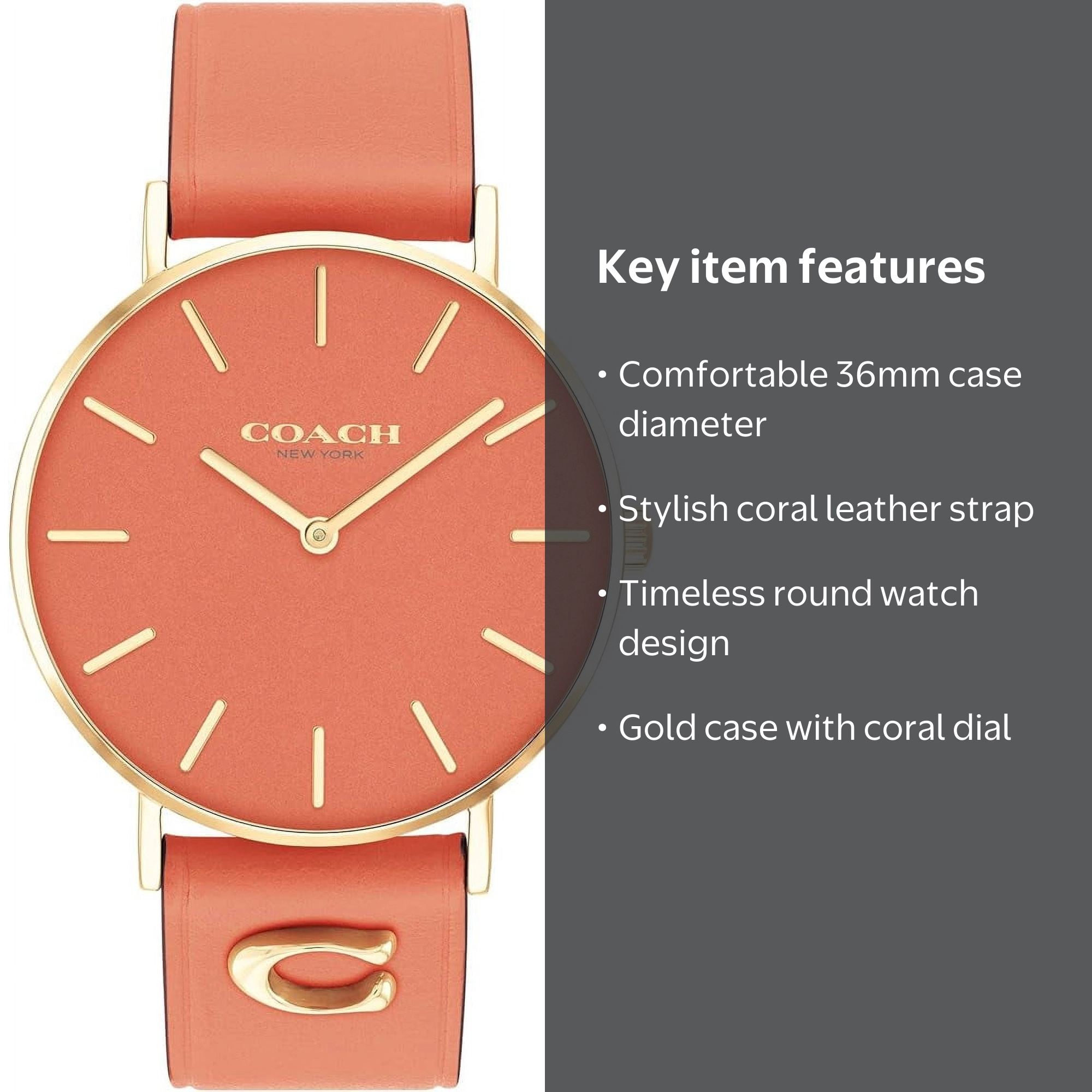 Coach Women's Watch 14503922 Perry Coral Pink/Gold Tone Dial with