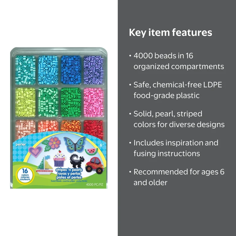 Perler, Fused Bead Tray, 4000 Pieces, Stripes 'n Pearls - Walmart.com