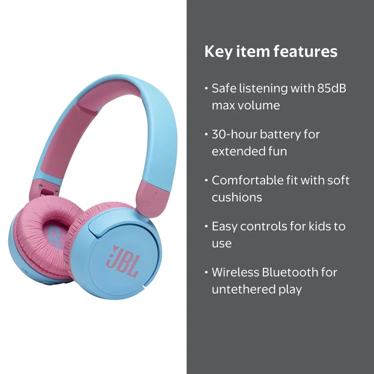 JBL Kids Jr310 Series Wireless On-Ear Headphones - Blue - Walmart.com