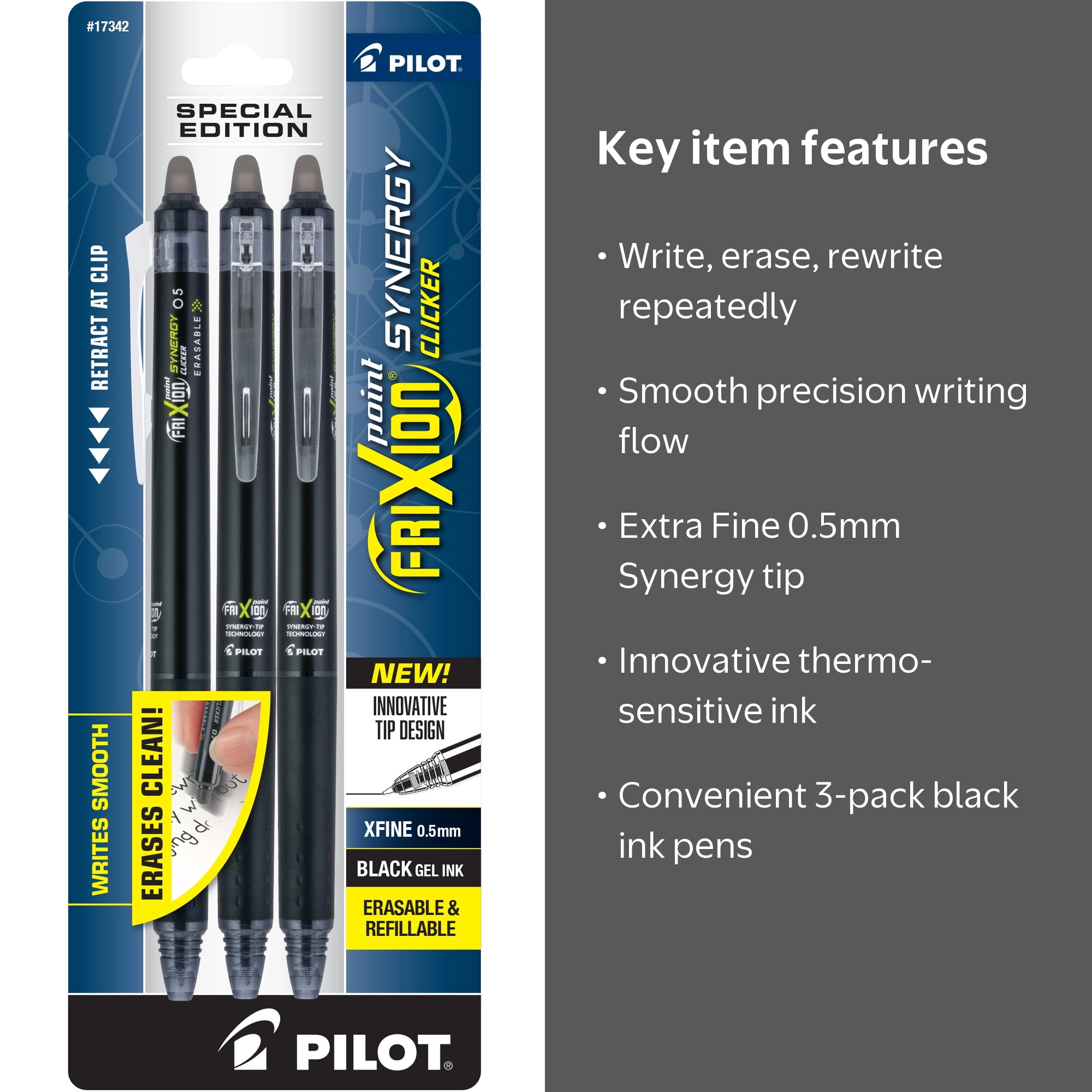 Pilot FriXion Synergy Clicker Erasable Gel Pens, Extra Fine Point